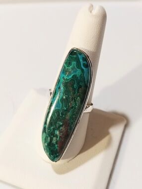 NWOT Natural Malachite Statement Ring .925 Sterling Silver Overlay Size 9.5